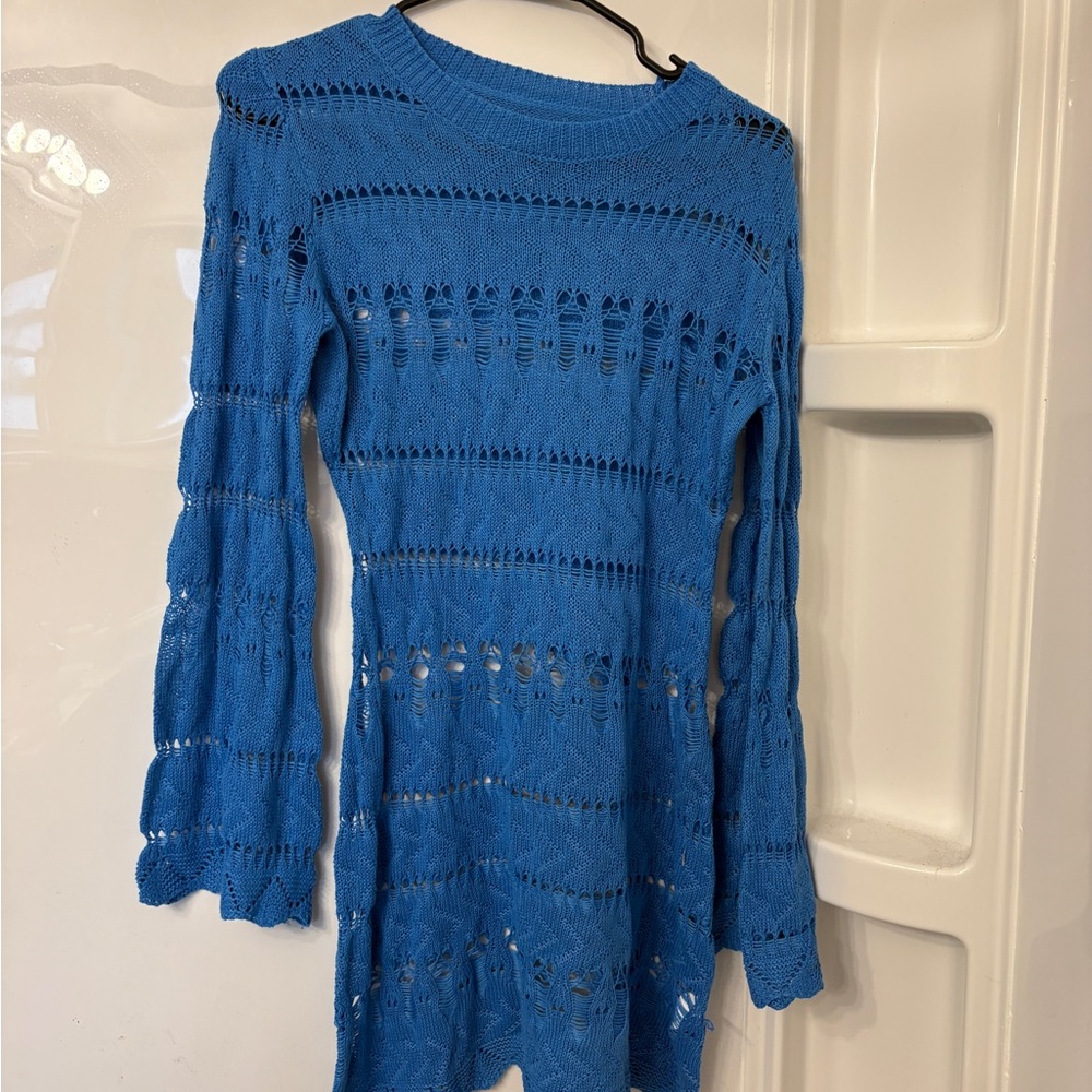 Blue Long Sleeve Knit Dress
